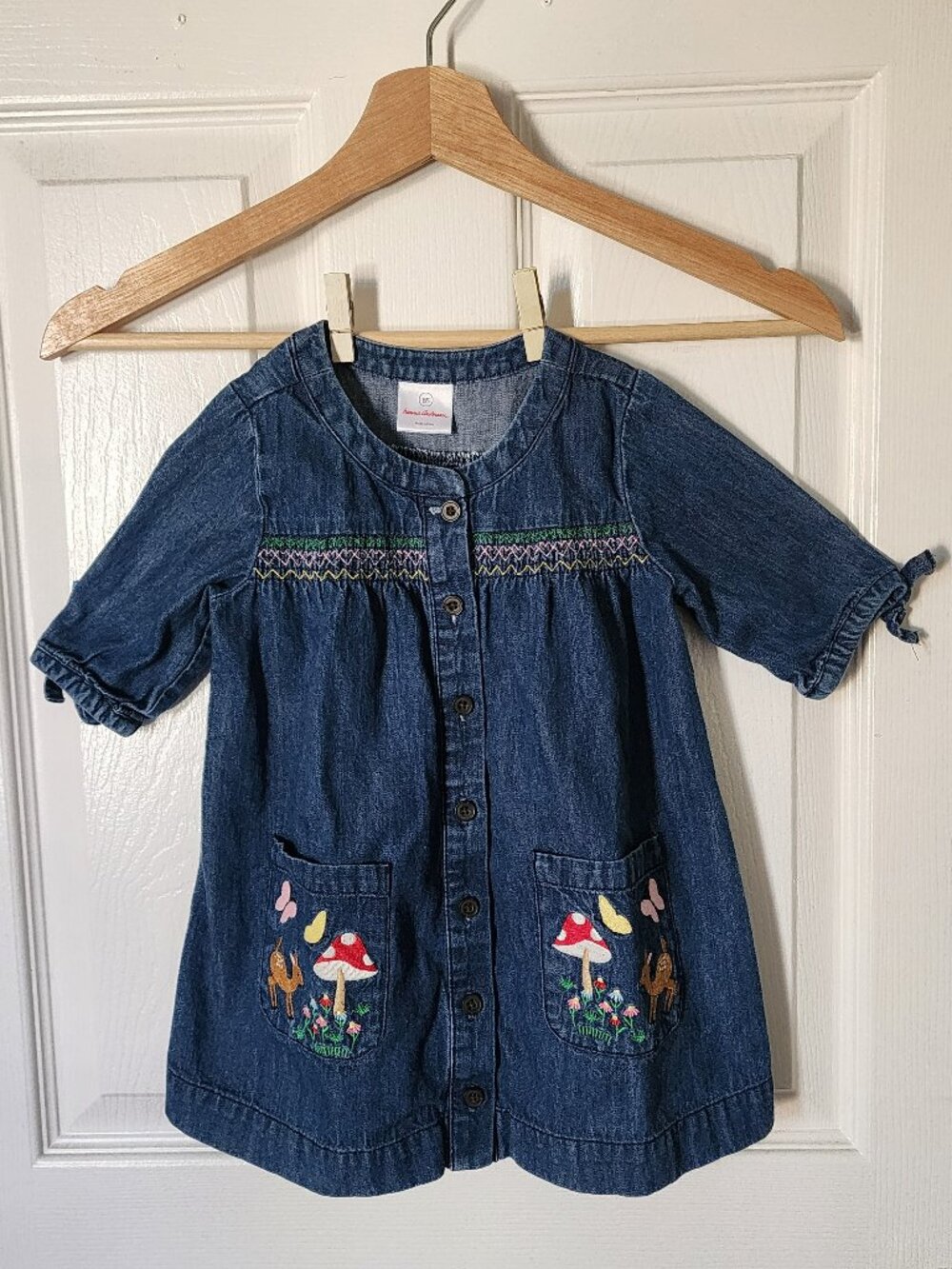 Hanna Andersson Embroidered Woodland Denim Dress Size 85 US 2T
